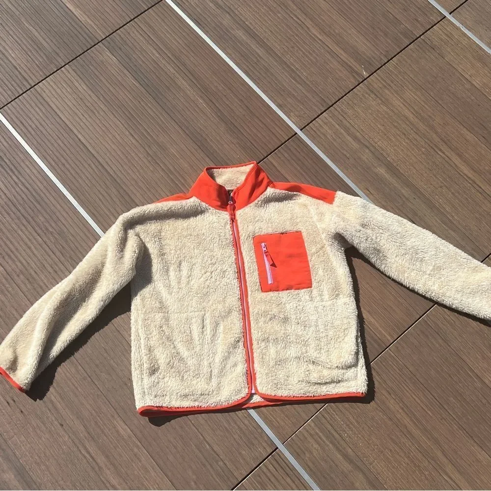 J.Crew Fleece Jacket | Orange and Cream | Size: Small